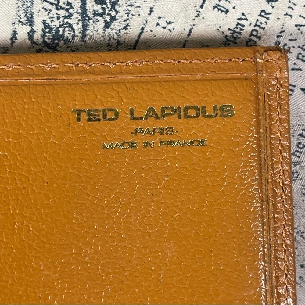 Vintage Ted Lapidus Paris Monogram Leather Wallet Tan Brown Bifold France